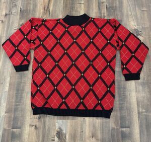 Vintage 90s Red Black Christmas Sweater Women’s Size Medium Fortune Knits Inc